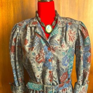 Vintage Flannel/Ultra Suede Floral Dress M